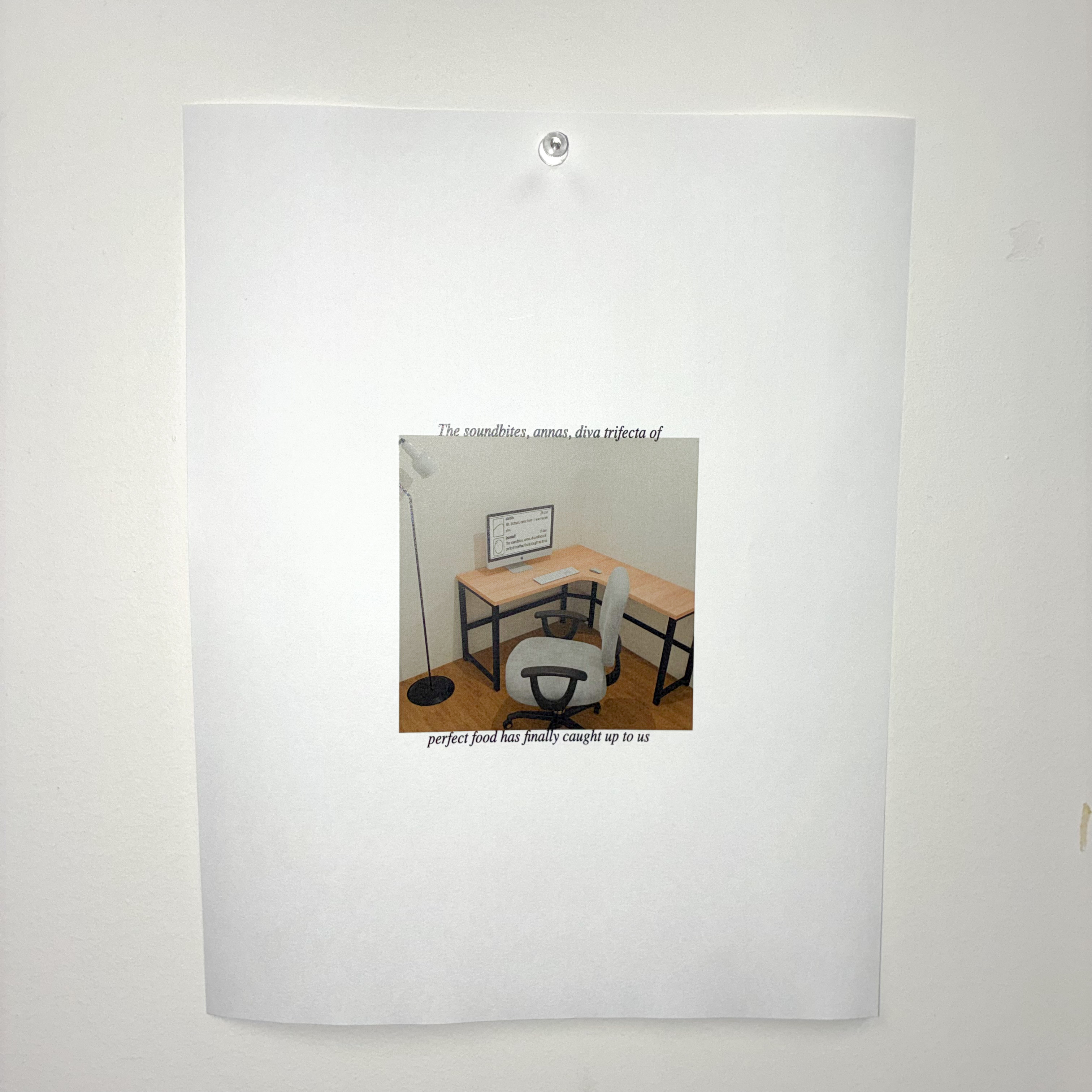 a 3d generated scene with a line of text printed and stuck on my wall